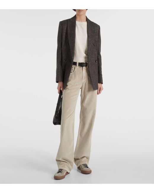 Pantalones Rectos De Terciopelo De Algodon De Tiro Medio Brunello Cucinelli de color Natural