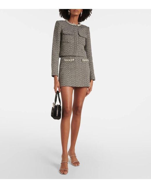 Self-Portrait Gray Herringbone Embellished Miniskirt