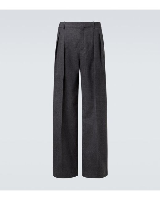 Saint Laurent Gray Low-Rise Wool Chine Wide-Leg Pants for men