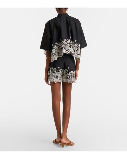 LaDoubleJ Black Pull-Up Embroidered Cotton Shorts