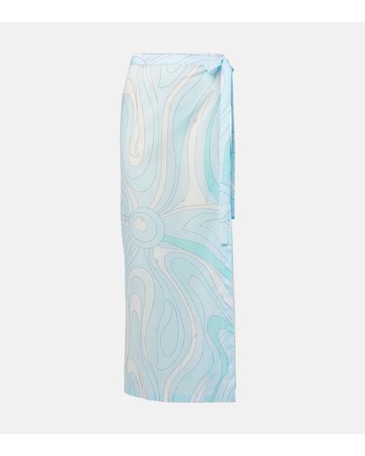 Emilio Pucci Blue Marmo Cotton Muslin Beach Cover-Up
