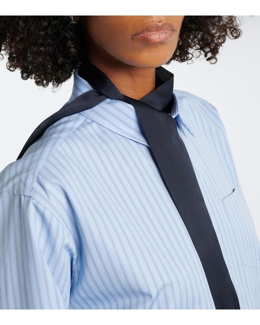 Sacai Blue Layered Striped Cotton-Blend Poplin Shirt