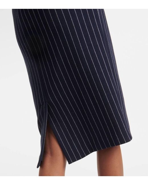 Max Mara Blue Kleid Aus Einer Mischung Aus Baumwolle, Kaschmir Und Seide Mit Nadelstreifen