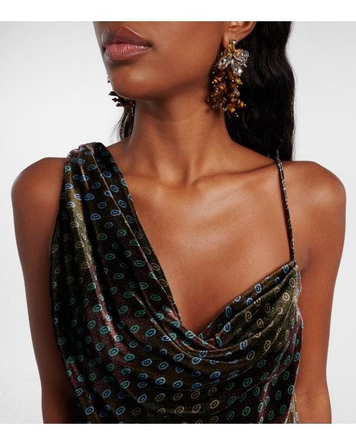 Dries Van Noten Black Draped Printed Velvet Top