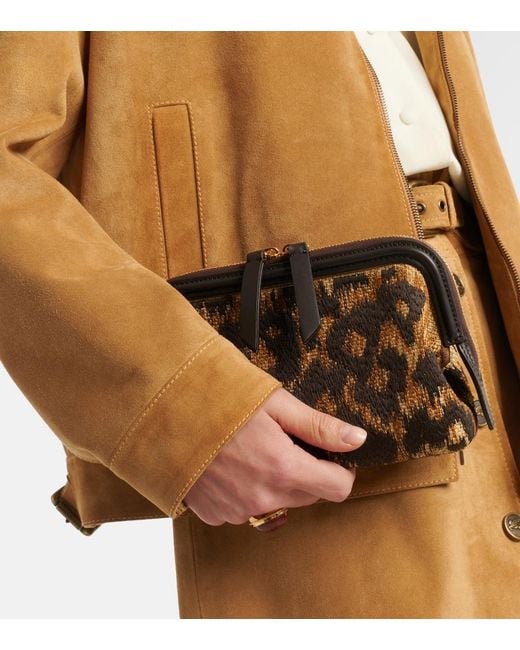 Etro Brown Doc Leather-Trimmed Raffia-Effect Crossbody Bag