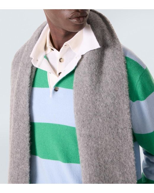 Allude Green Striped Wool And Cashmere Polo Sweater for men