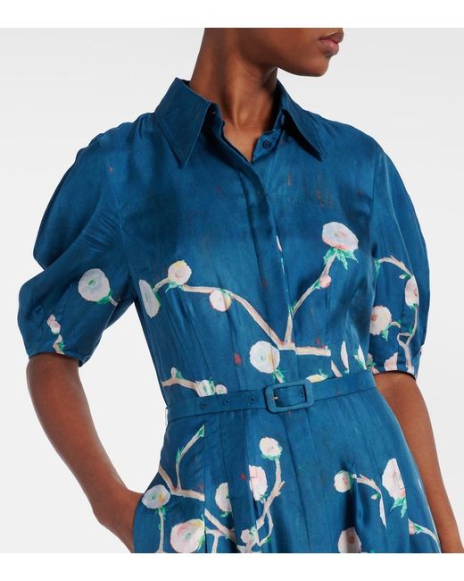 Gabriela Hearst Blue Maude Floral Silk Shirt Dress