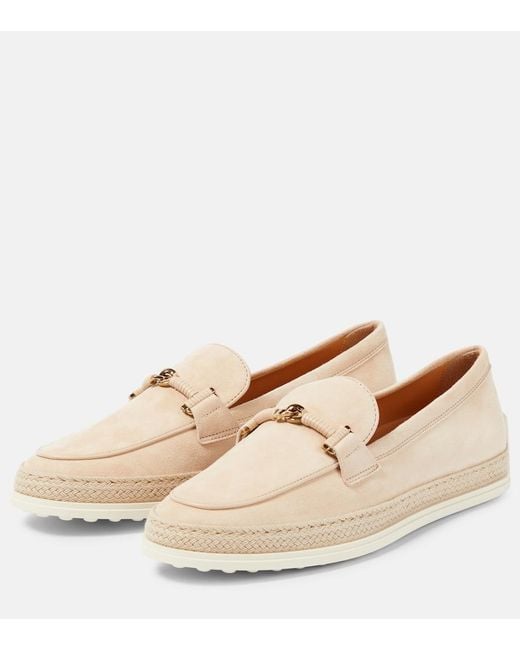 Tod's Natural T Ring Suede Loafers