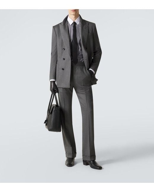 Tom Ford Gray Mouline Wool Twill Straight Pants for men