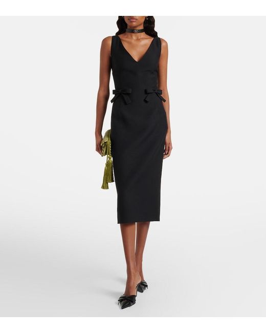Valentino Black Crepe Couture Bow-Detail Midi Dress