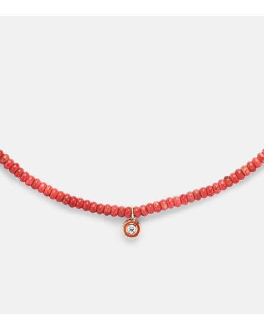 Sydney Evan Red Bamboo Coral And 14Kt Charm Necklace