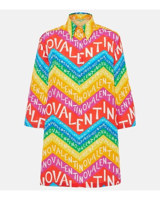 Valentino Multicolor Logo Cotton Shirt Dress