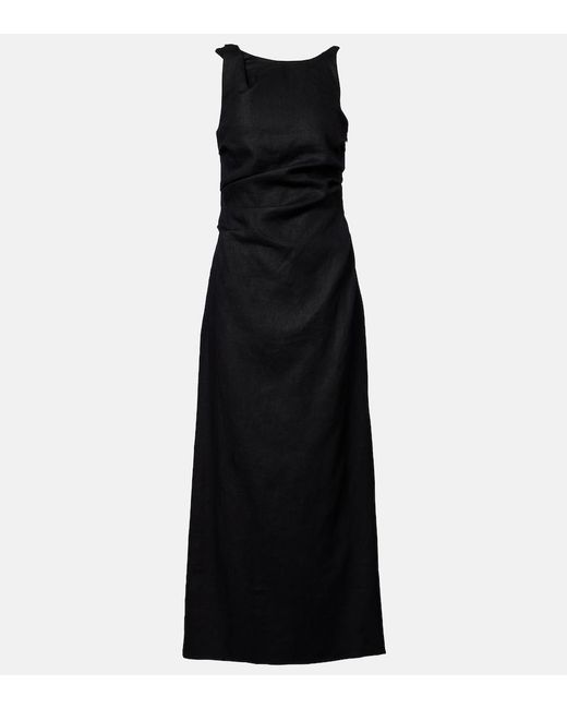 Faithfull The Brand Black Cera Linen Midi Dress