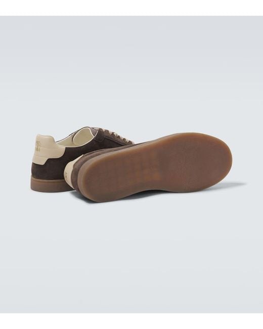 Brunello Cucinelli Brown Leather-Trimmed Suede Sneakers for men