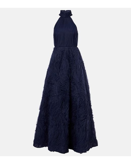 Rebecca Vallance Blue Jasmine Pleated Tulle Gown