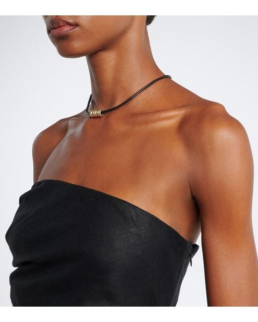Faithfull The Brand Black Alzira Shirred Linen Strapless Top