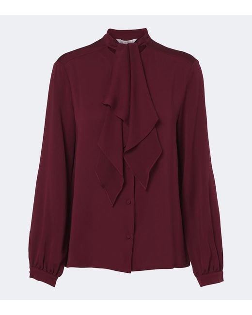 Max Mara Purple Tie-Neck Silk Blouse