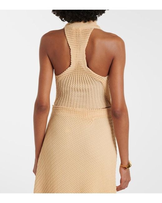 Victoria Beckham Natural Draped Knitted Cotton-Blend Crop Top
