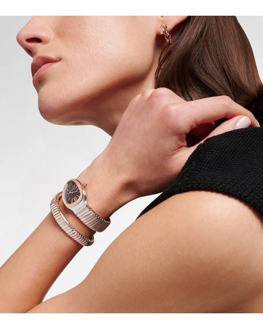 BVLGARI Metallic Uhr Serpenti Tubogas Mit 18Kt Rosegold Und Rubellit