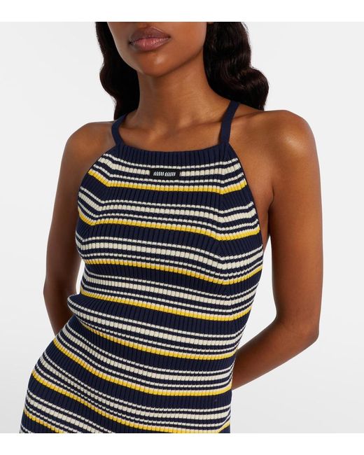 Miu Miu Black Striped Cotton-Blend Minidress