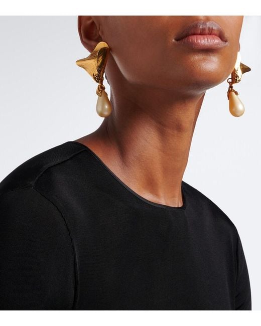 Saint Laurent Metallic Cassandre Faux Pearl Clip-On Earrings