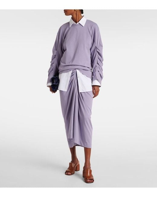 Dries Van Noten Purple Ruched Cotton Jersey Sweatshirt