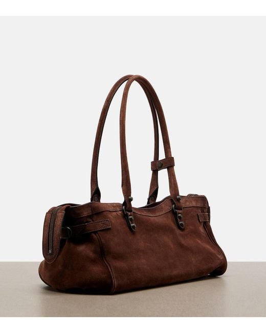 Balenciaga Brown Le City East-West Small Suede Shoulder Bag