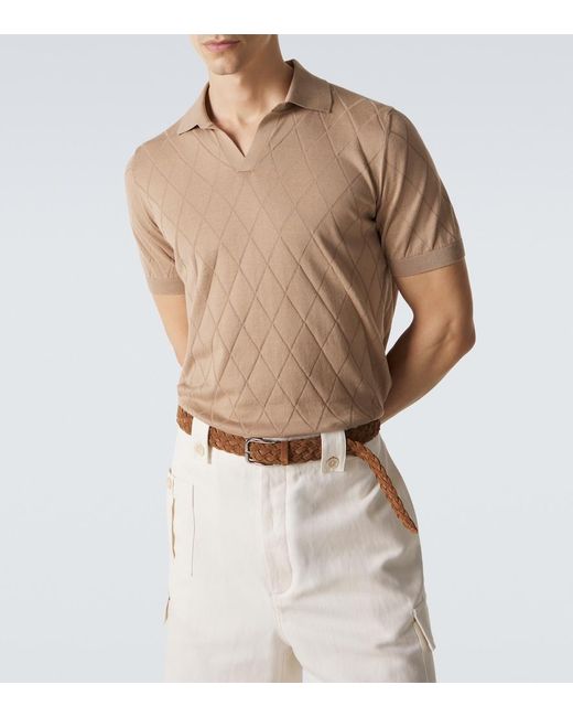 Brunello Cucinelli Natural Knitted Cotton Polo Shirt for men