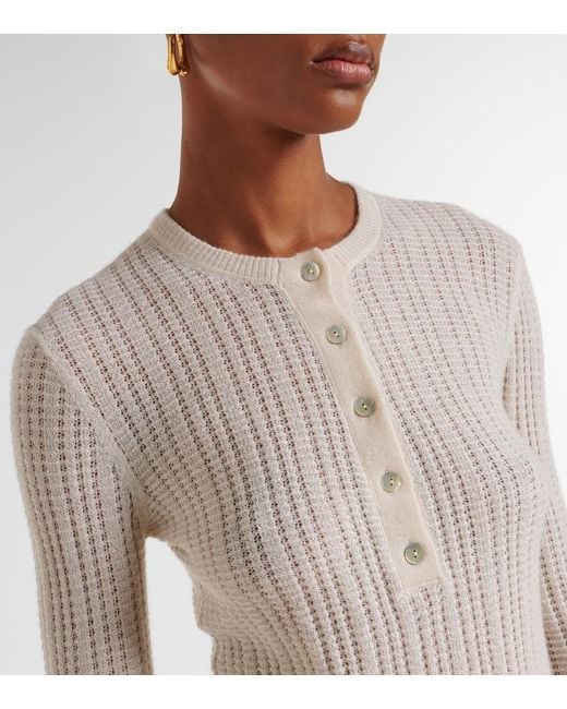 Vince White Ribbed-Knit Cashmere And Silk Henley Shirt