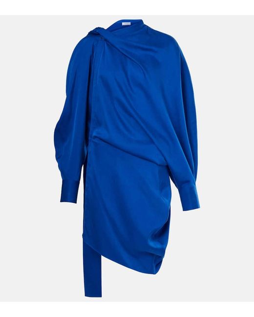 Ferragamo Blue Asymmetric Draped Minidress