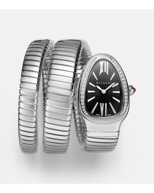 BVLGARI Metallic Serpenti Tubogas Watch With Diamonds