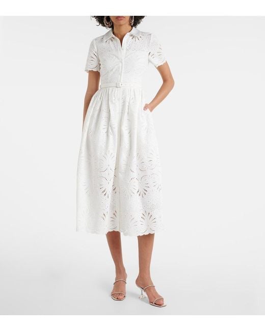 Self-Portrait White Embroidered Cotton Midi Dress