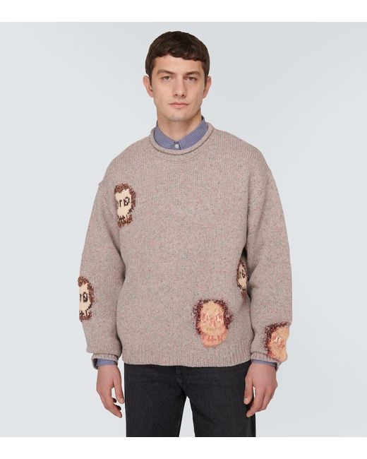 Pullover in jacquard di misto lana di Acne in Multicolor da Uomo