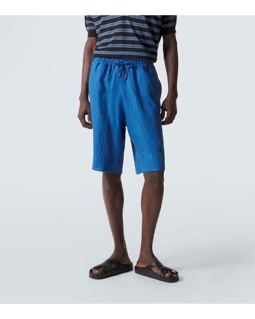 Kiton Blue Linen Shorts for men
