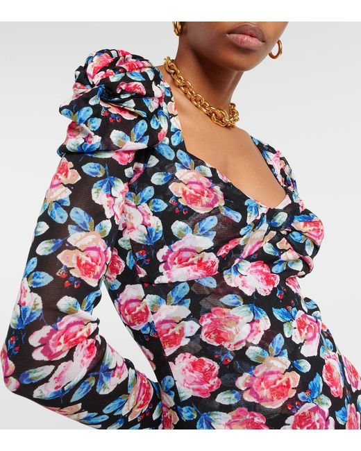 Diane von Furstenberg Blue Erik Floral Mesh Bodysuit