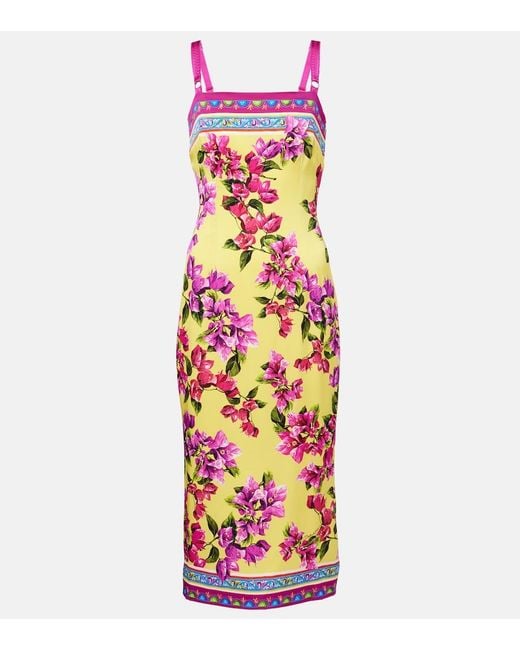 Dolce & Gabbana White Taormina Floral Silk-Blend Midi Dress