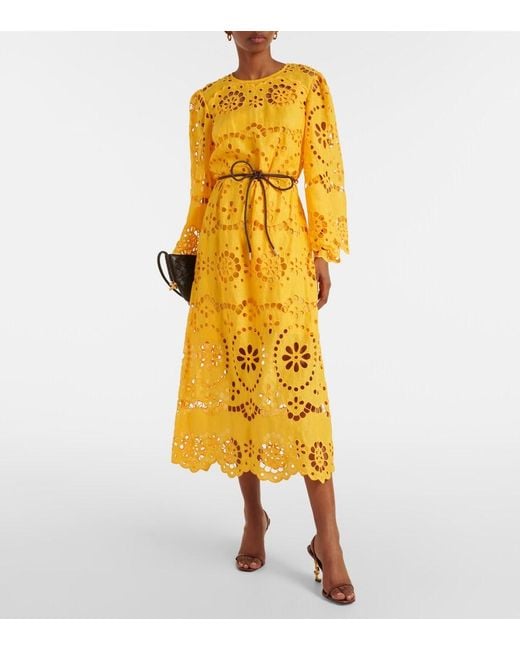 Zimmermann Yellow Pop Embroidered Midi Dress
