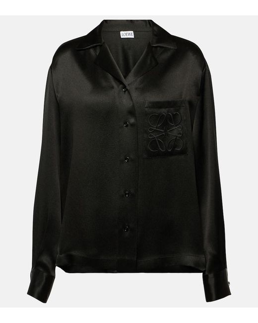 Loewe Black Anagram-embroidered Relaxed-fit Silk Shirt