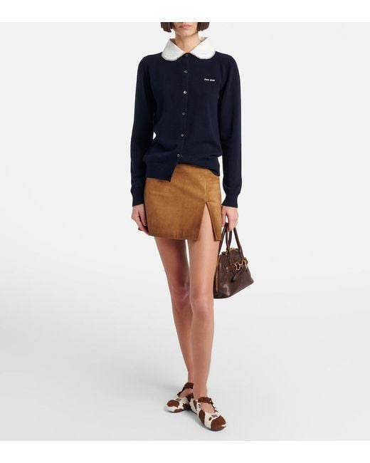 Miu Miu Blue Logo Cashmere Cardigan