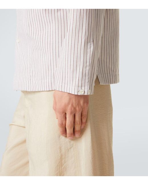 Umit Benan Pink Havana Striped Linen And Cotton Shirt for men