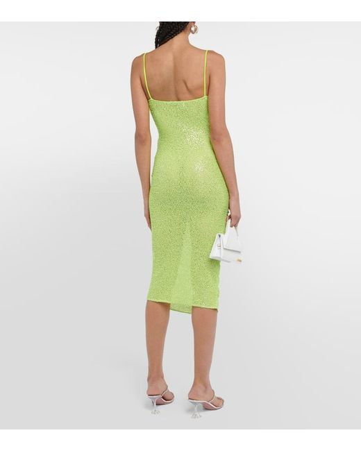 Self-Portrait Green Midikleid Aus Mesh Mit Pailletten