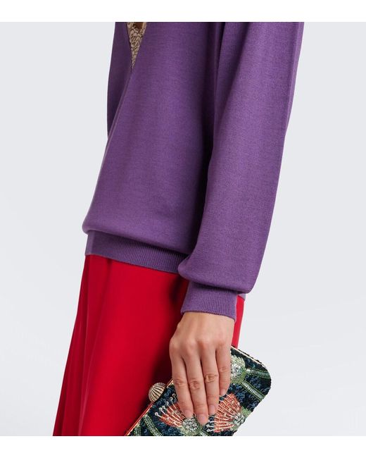 Valentino Purple Lace-Trimmed Virgin Wool Sweater