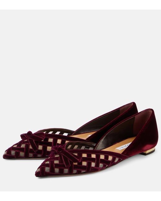 Aquazzura Brown Romance D'Orsay Velvet And Mesh Flats