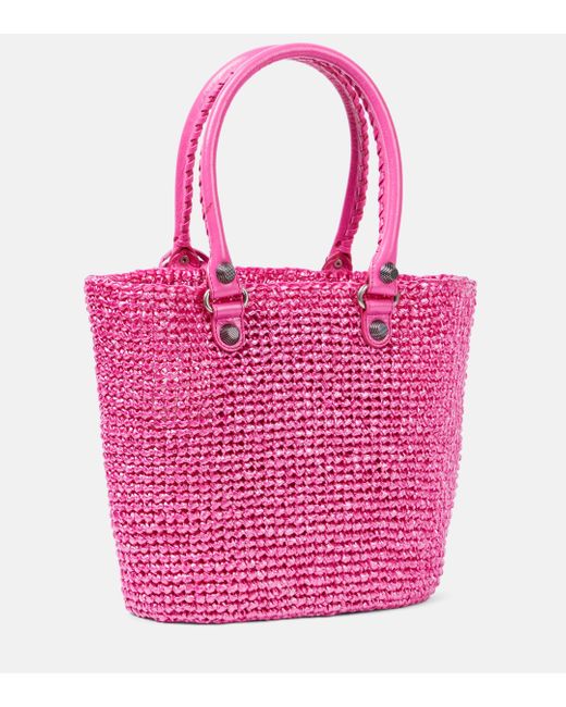 Balenciaga Pink Le Cagole Medium Raffia Tote Bag
