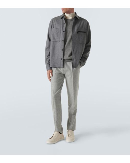 Zegna Gray Padded Wool Melange Overshirt for men