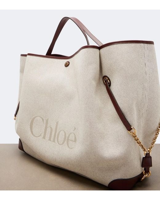 Chloé Gray Clover Leather-Trimmed Canvas Tote Bag