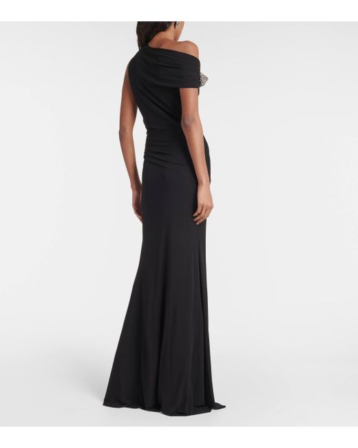 Alexander McQueen Black One-shoulder Crystal-embellished Gathered Jersey-crepe Gown