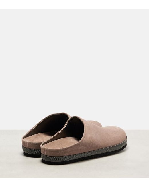 Brunello Cucinelli Brown Monili Suede Clogs