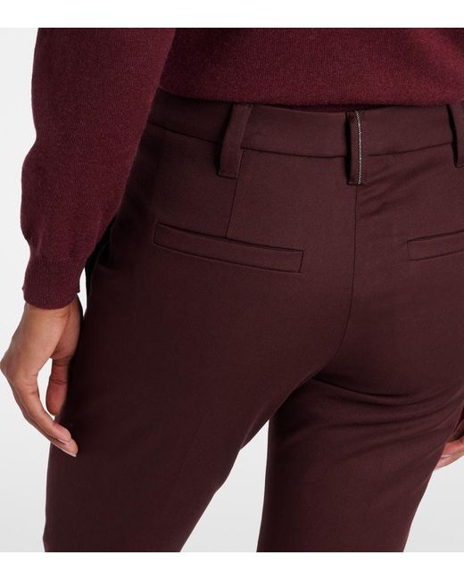 Brunello Cucinelli Purple Monili Cropped Cotton-Blend Slim Pants
