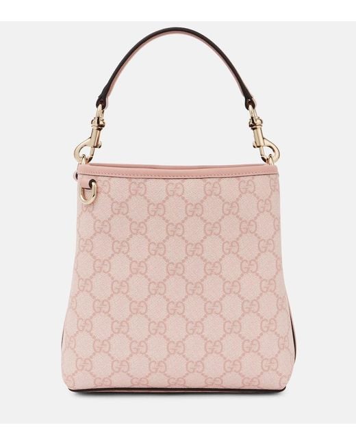 Gucci Gg Emblem Mini Leather-Trimmed Bucket Bag in Pink | Lyst